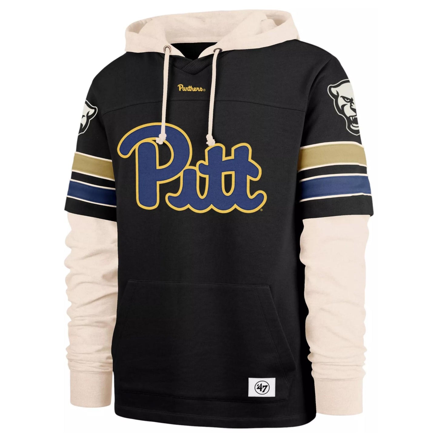 '47 Men's Pitt Panthers Black Split Zone Cornerback Lacer Pullover Hoodie