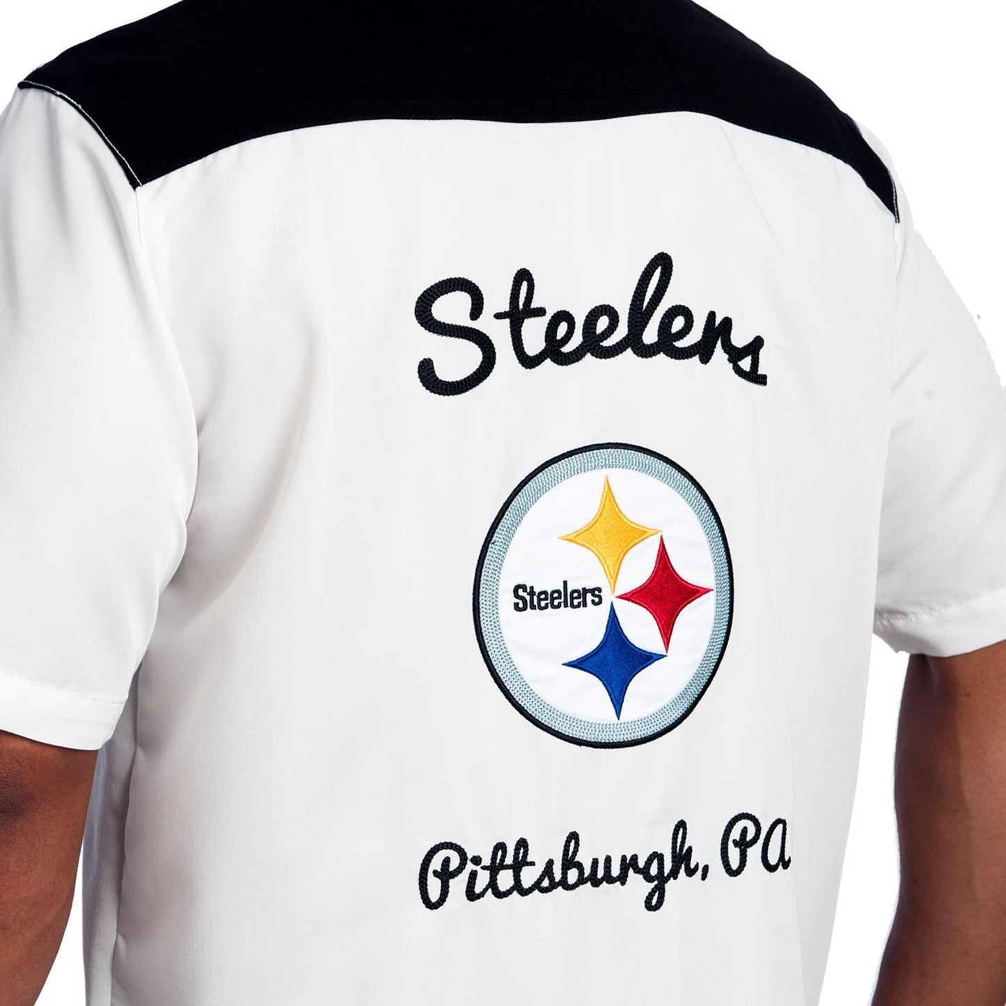 Pittsburgh Steelers Short Sleeve Bowling Strike White Bowling Shirt