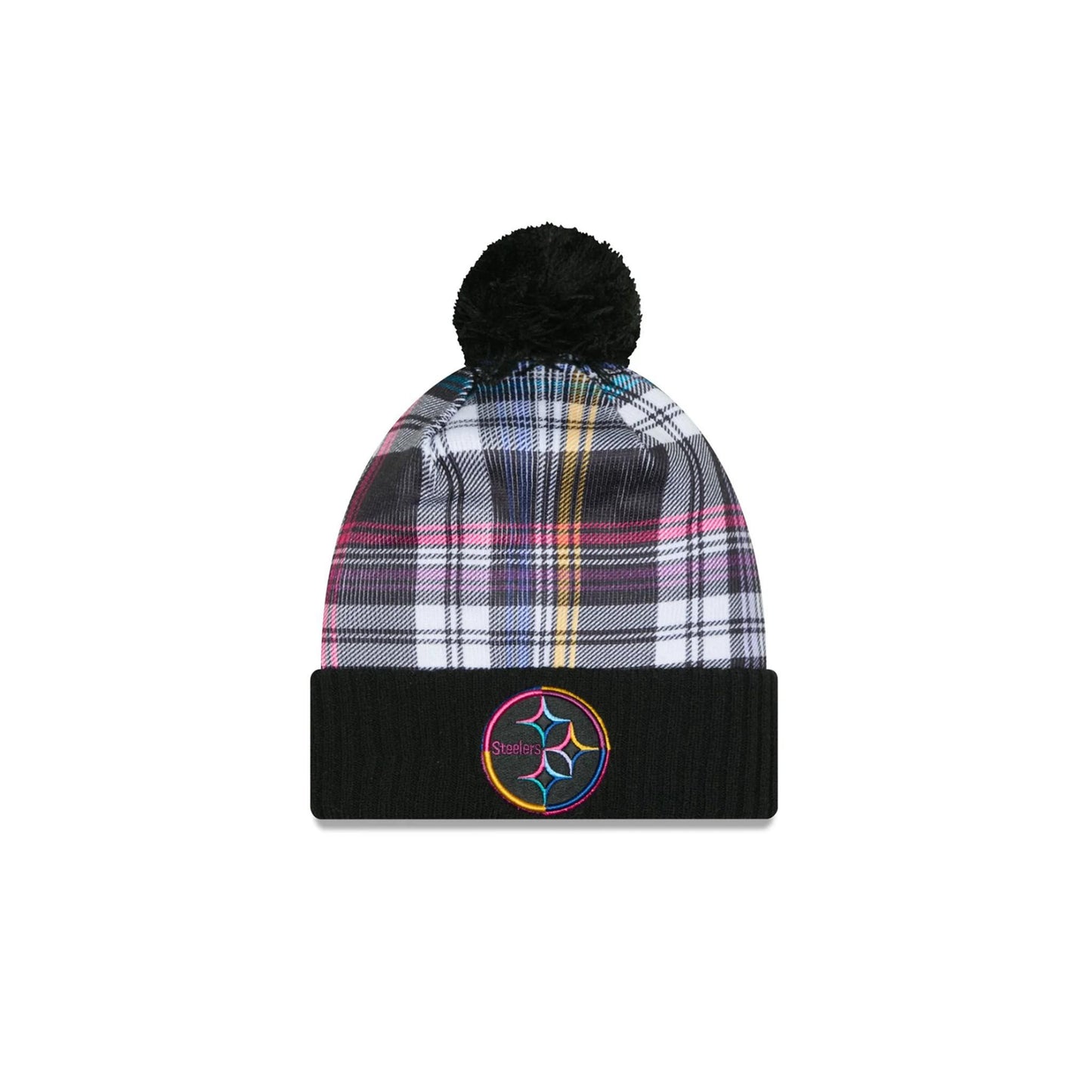 2024 Pittsburgh Steelers New Era Black 2024 NFL Crucial Catch Youth Cuffed Knit Hat with Pom