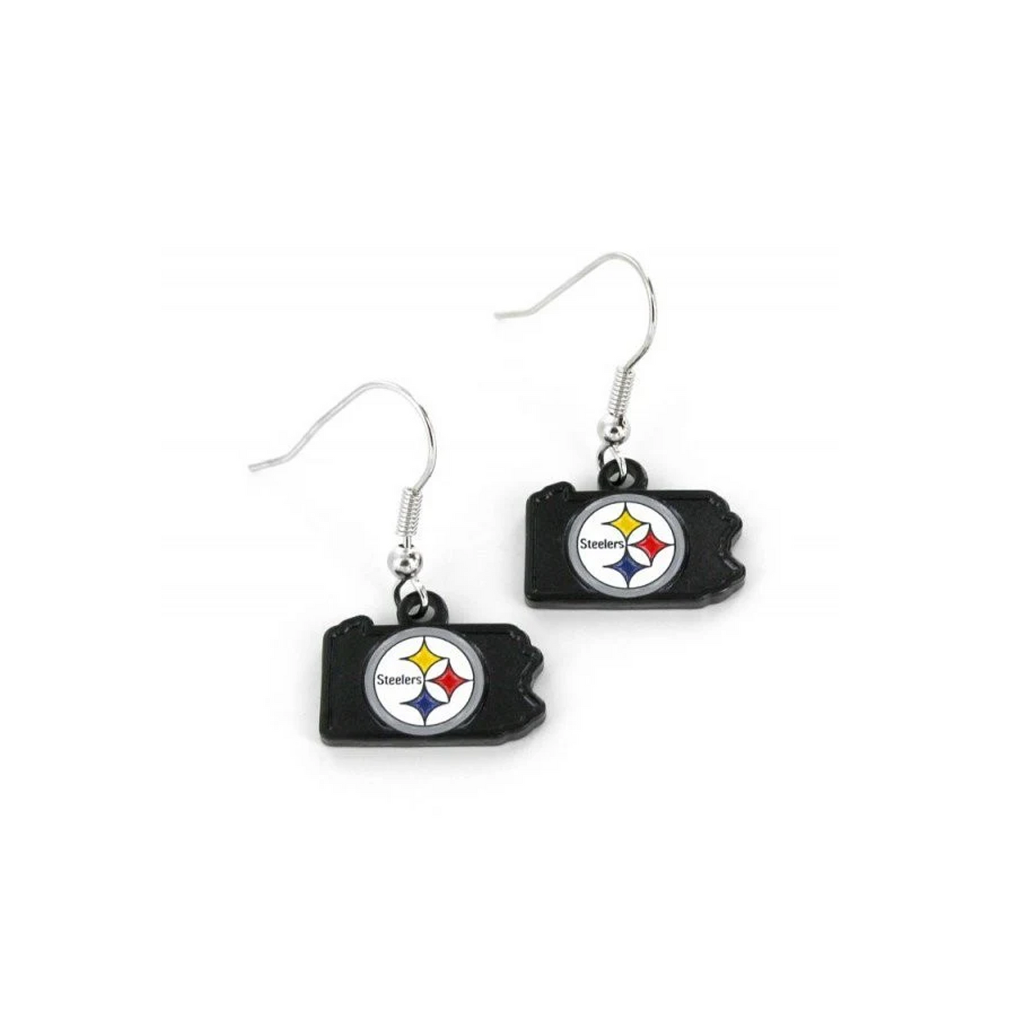Pittsburgh Steelers Team Logo State Shaped Earrings