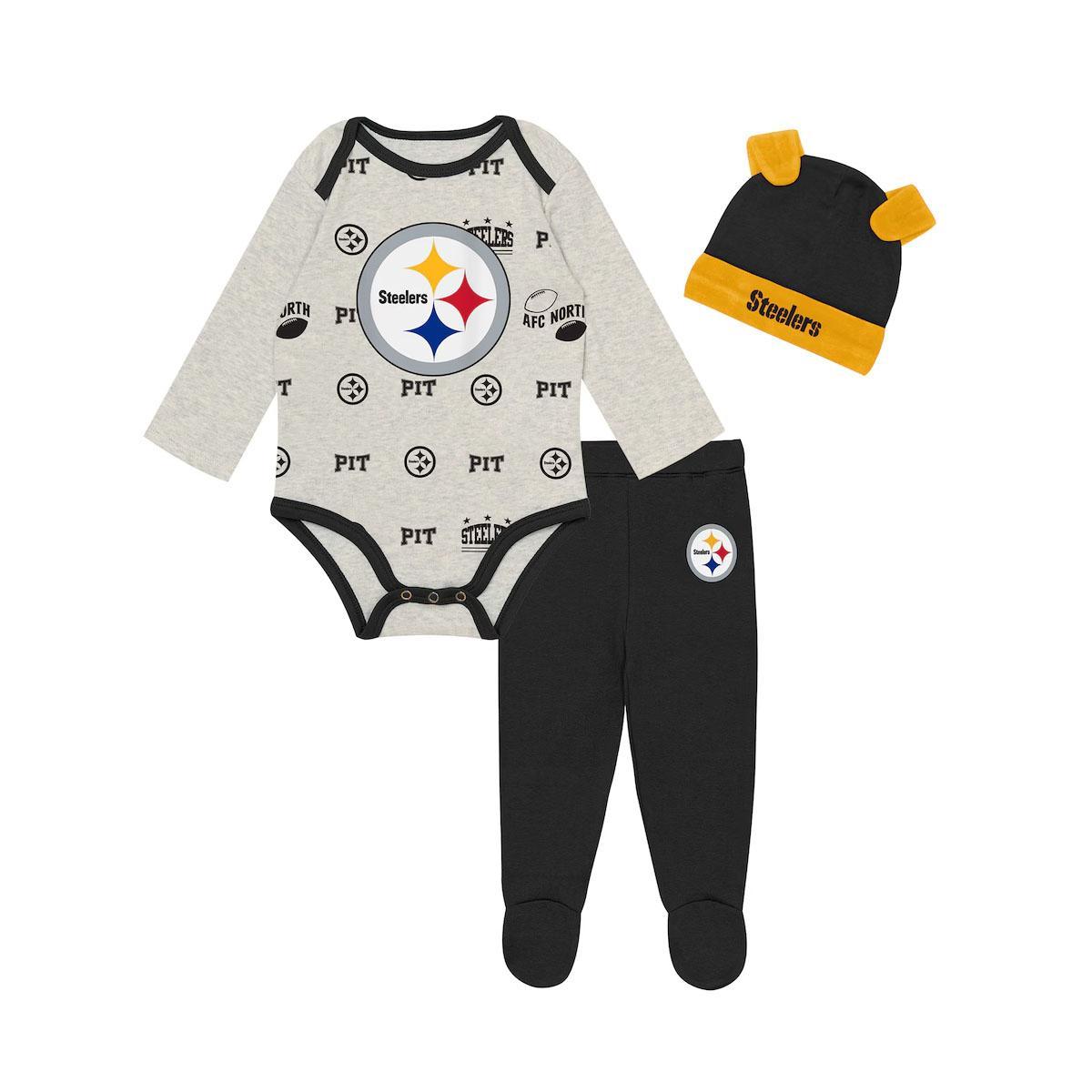Pittsburgh Steelers Outerstuff Newborn Huddles & Giggles 3-Piece Pant and Hat Set