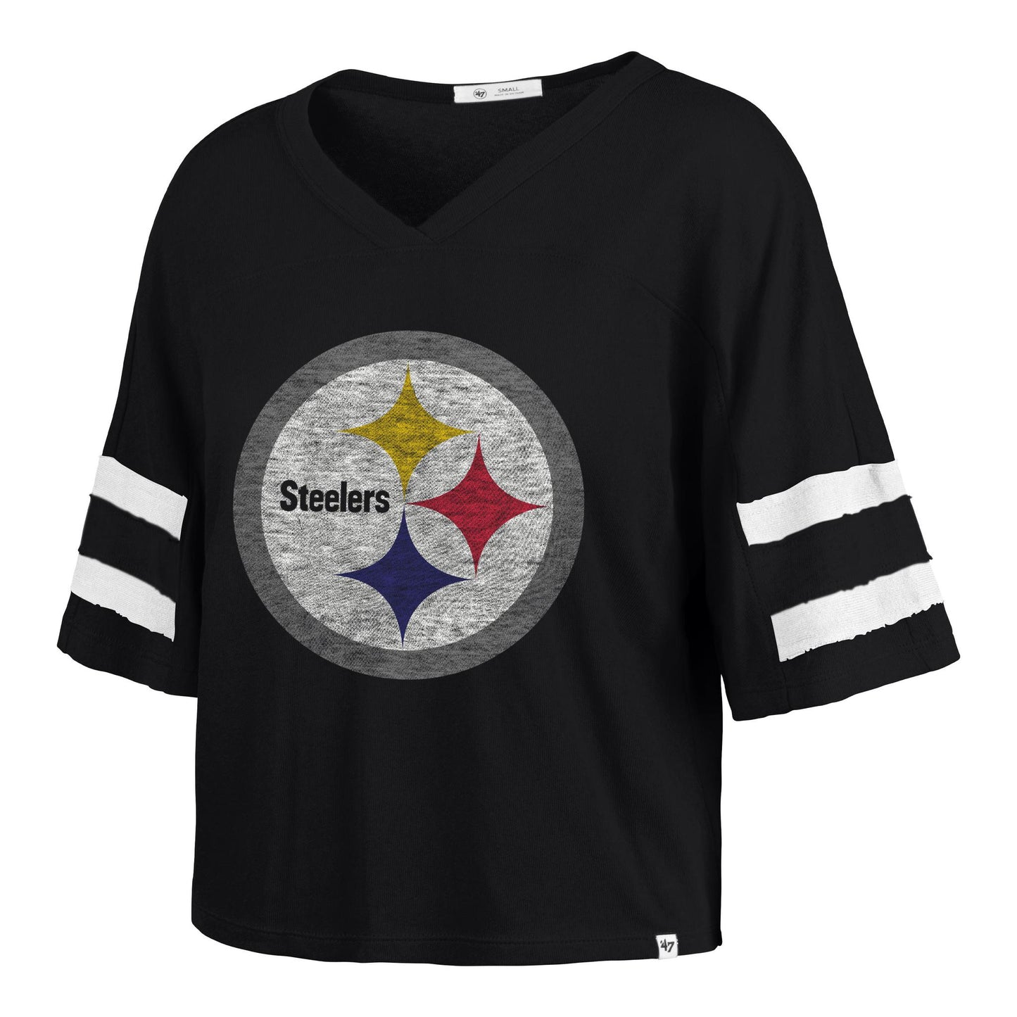 Pittsburgh Steelers '47 Women's Double Header Scout Cropped V-Neck Tee