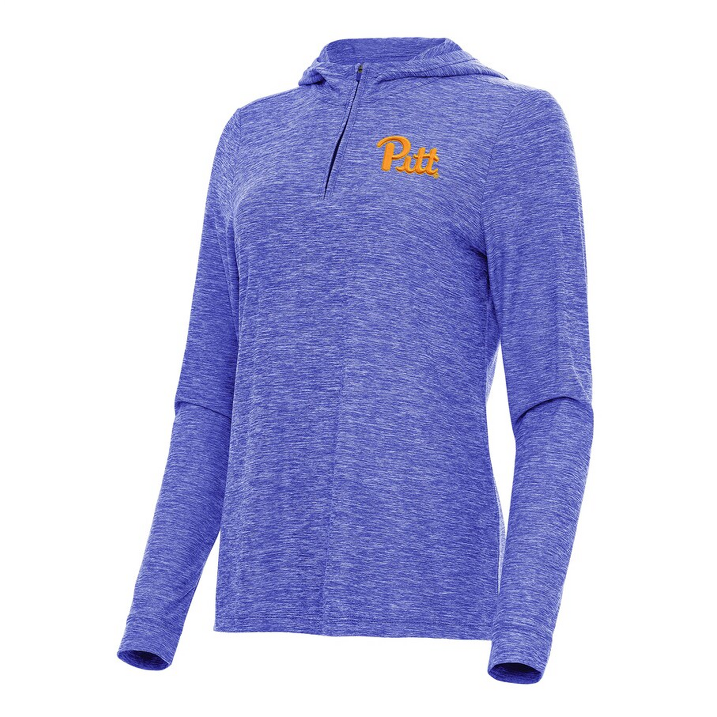Women's Antigua Heather Royal Pitt Panthers Daybreak Quarter-Zip Hoodie