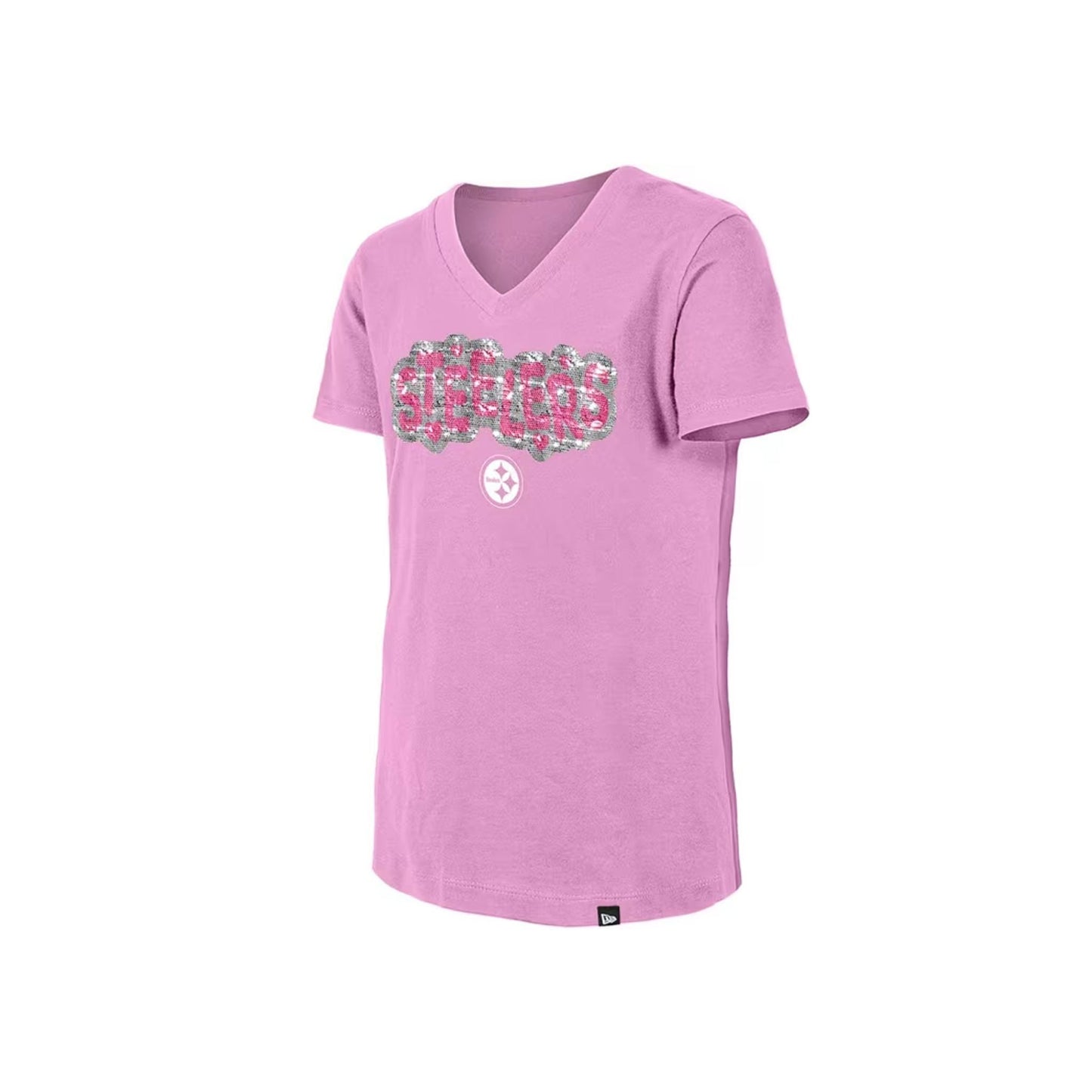 New Era Pittsburgh Steelers Girls Pink Wordmark Flip Sequin Tee