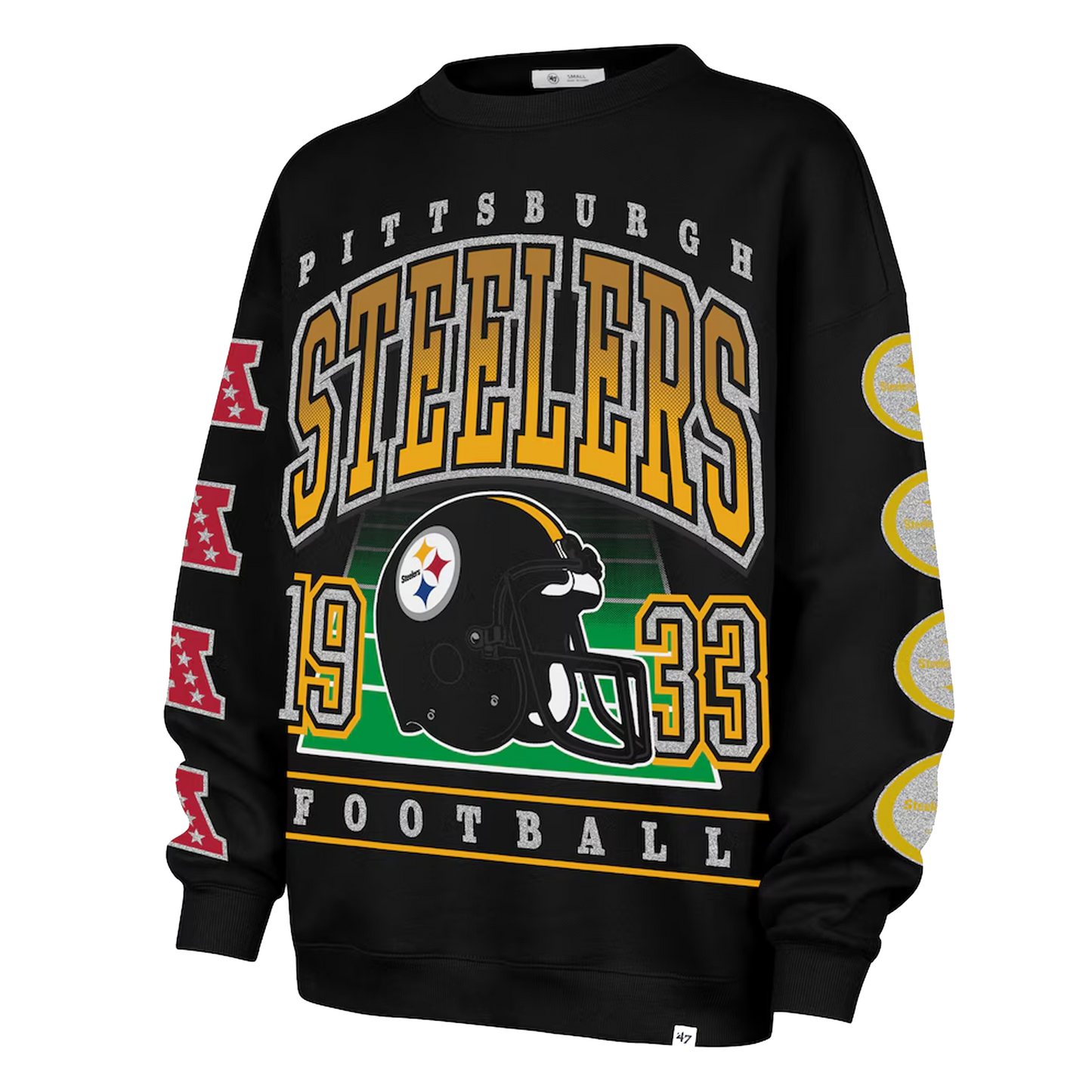 Women's Pittsburgh Steelers '47 Black Go Big Oversized Pullover Sweatshirt
