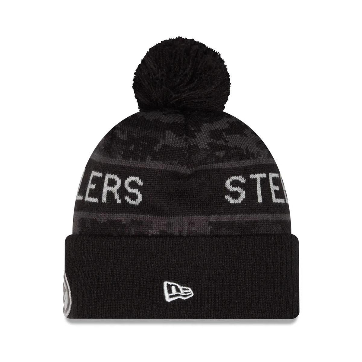 Pittsburgh Steelers New Era Black 2026 Salute To Service Cuffed Knit Hat with Pom