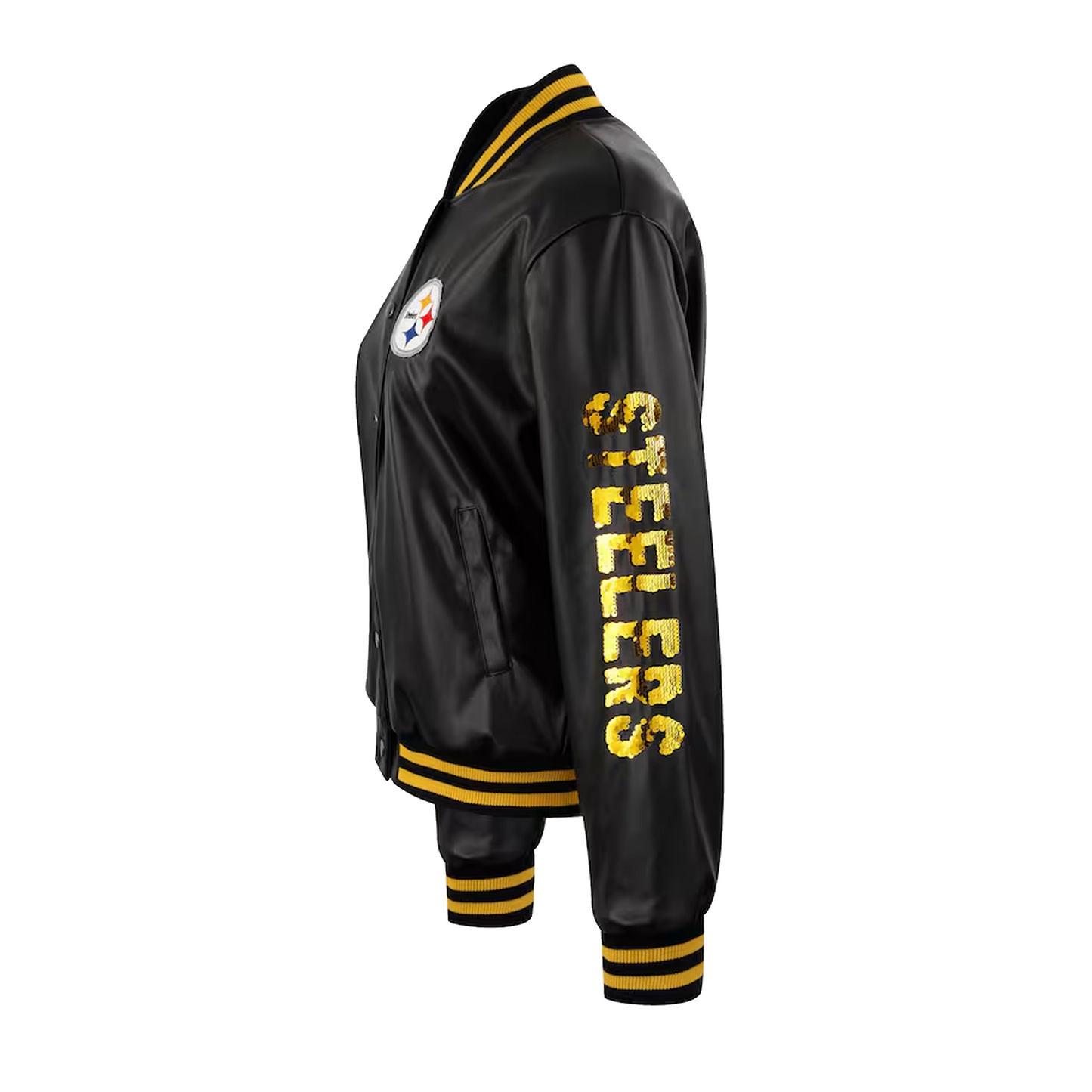 Women's Pittsburgh Steelers Cuce Black Vegan Leather Full-Snap Jacket