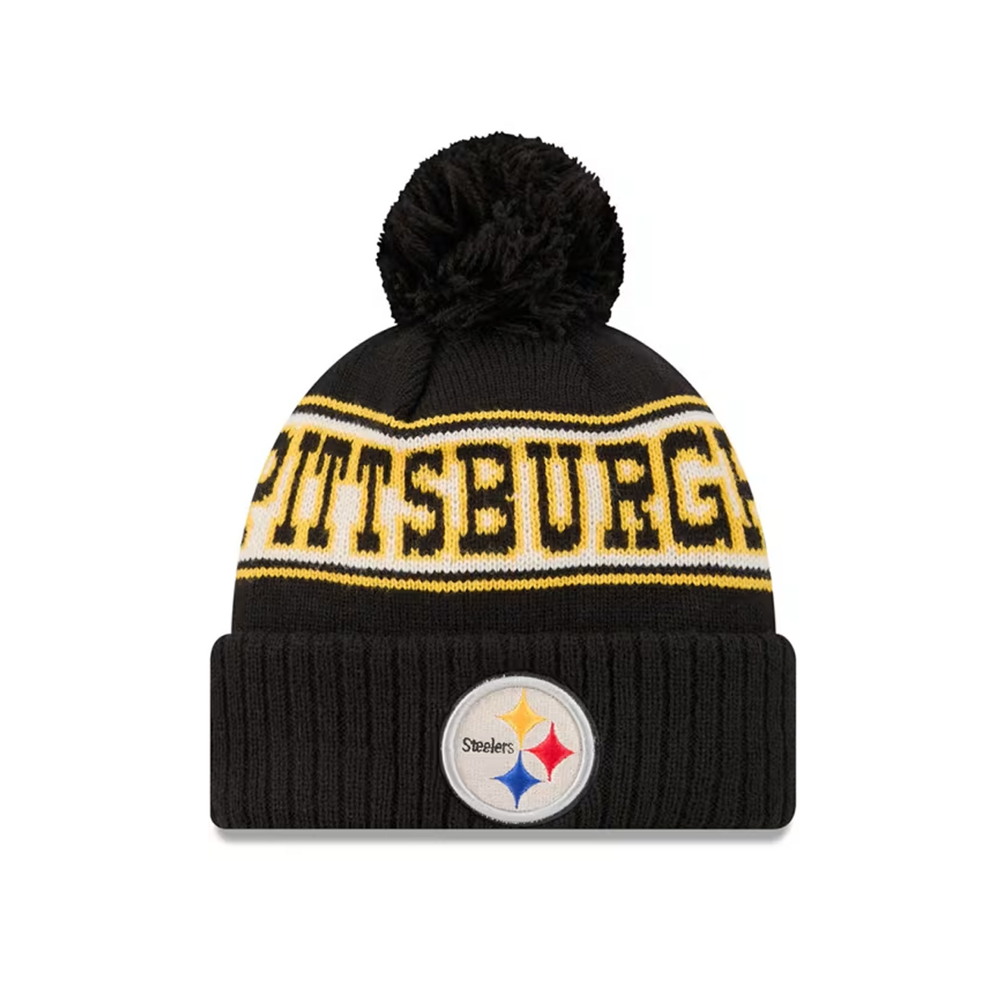 New Era Pittsburgh Steelers Black Retro Cuff Pom Mens Knit Hat