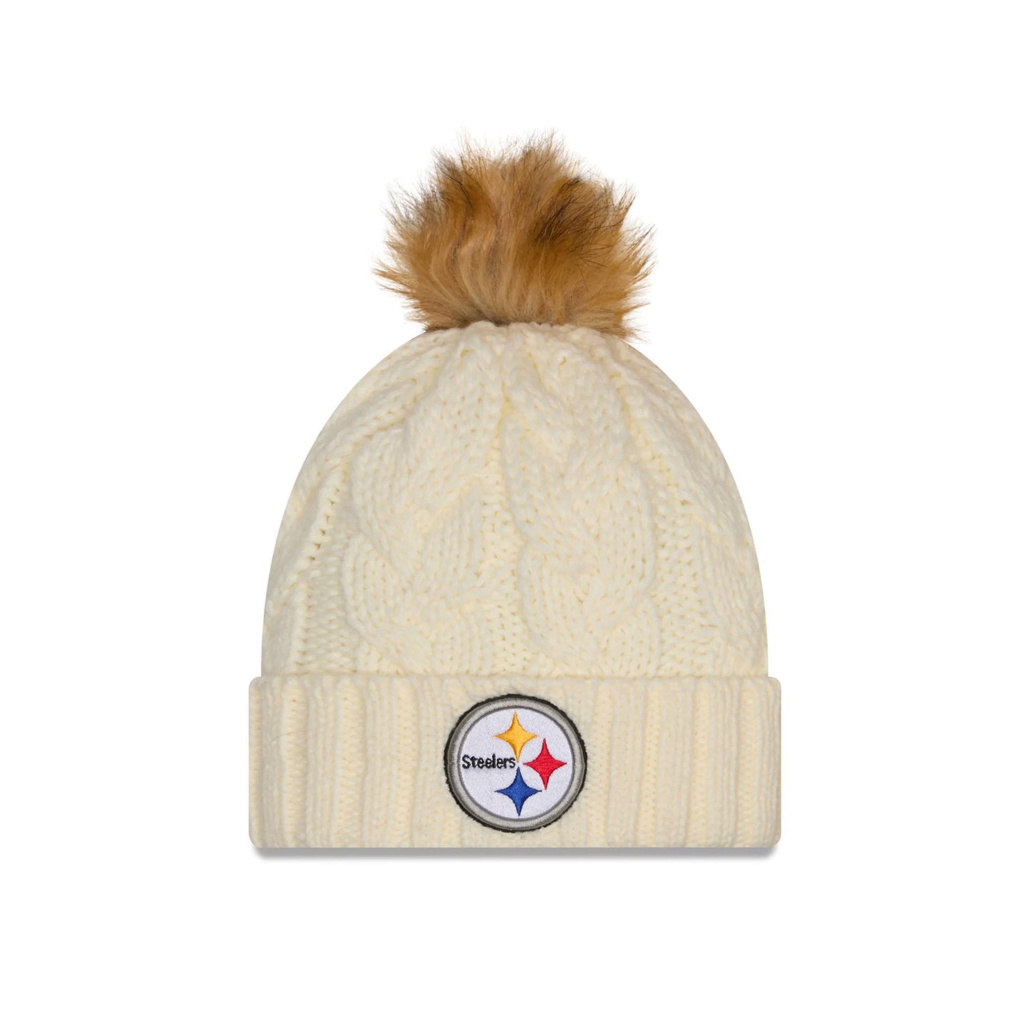 Women's Pittsburgh Steelers White Fur Pom Cuffed Knit Beanie