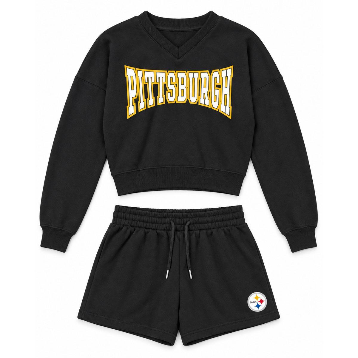 Pittsburgh Steelers Girl's WEAR by Erin Andrews Fleece V-Neck Lounge Set