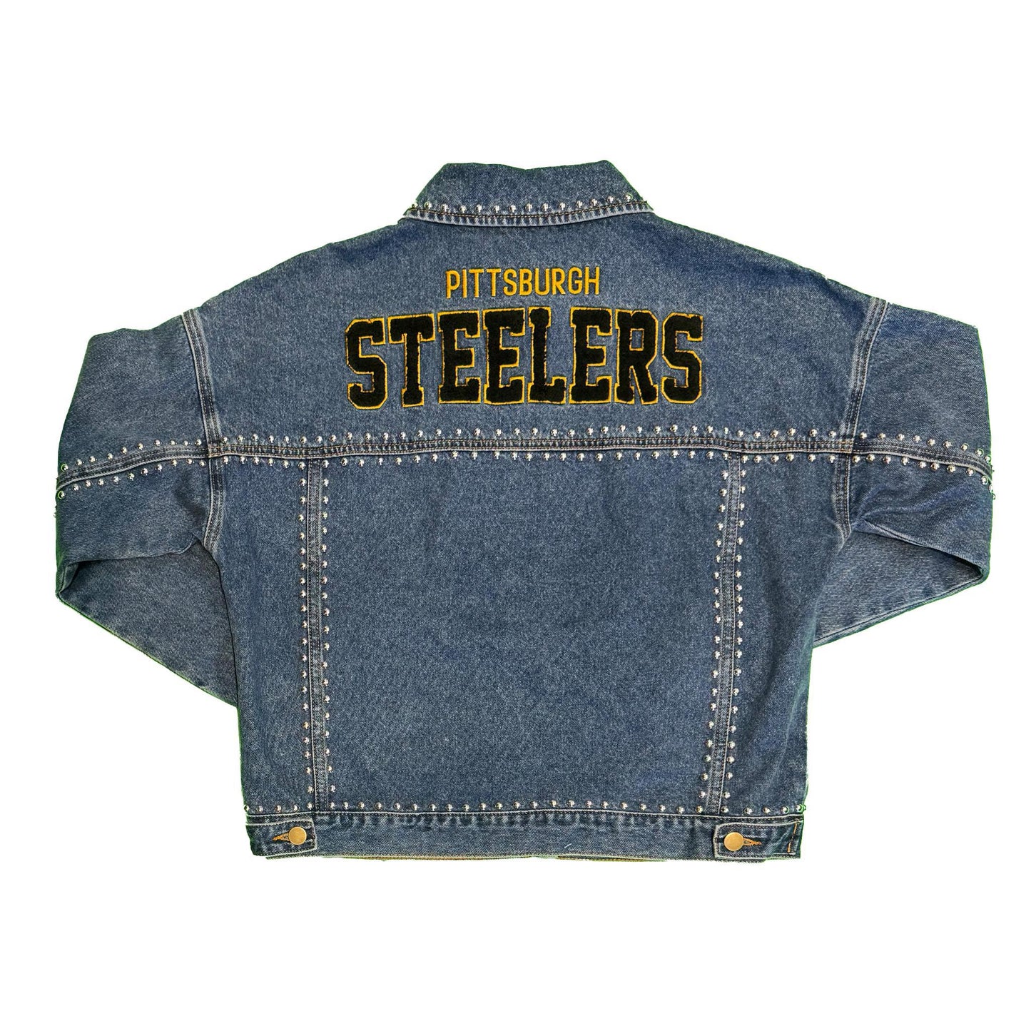 Pittsburgh Steelers Womens Studded Blue Denim Jacket