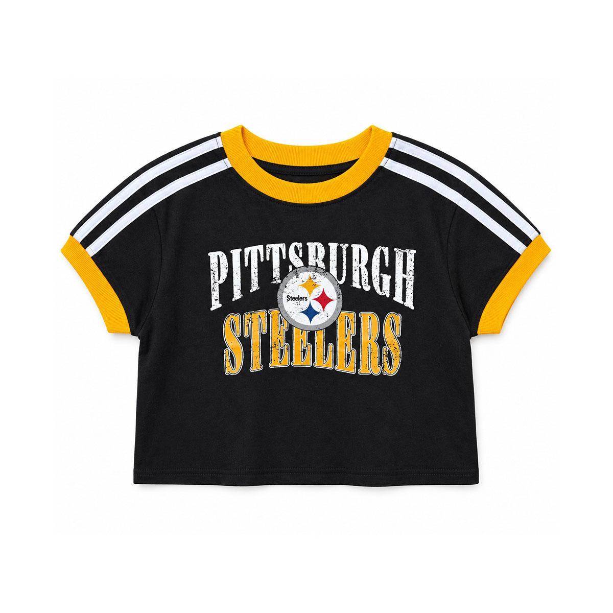 Pittsburgh Steelers Girl's Erin Andrews Sleeve Stripe Ringer Baby Short Sleeve Tee