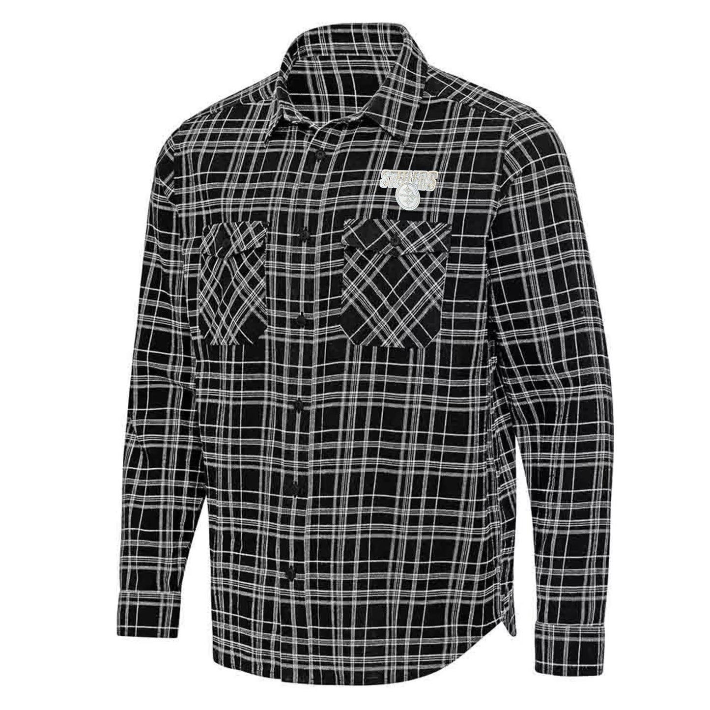 Pittsburgh Steelers Antigua Black Private Long Sleeve Dress Shirt