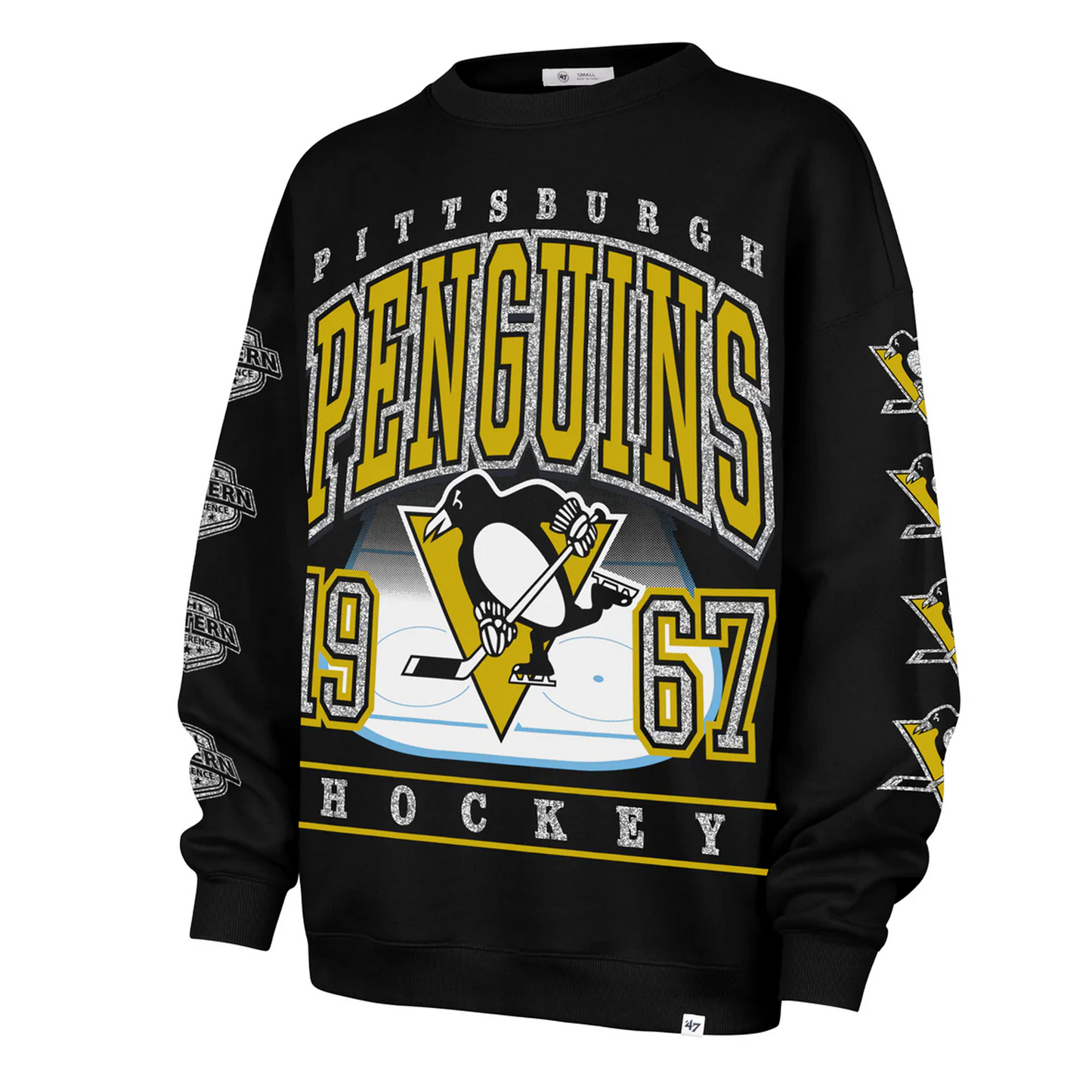 Women's Pittsburgh Penguins '47 Black Go Big Oversized Pullover Sweatshirt
