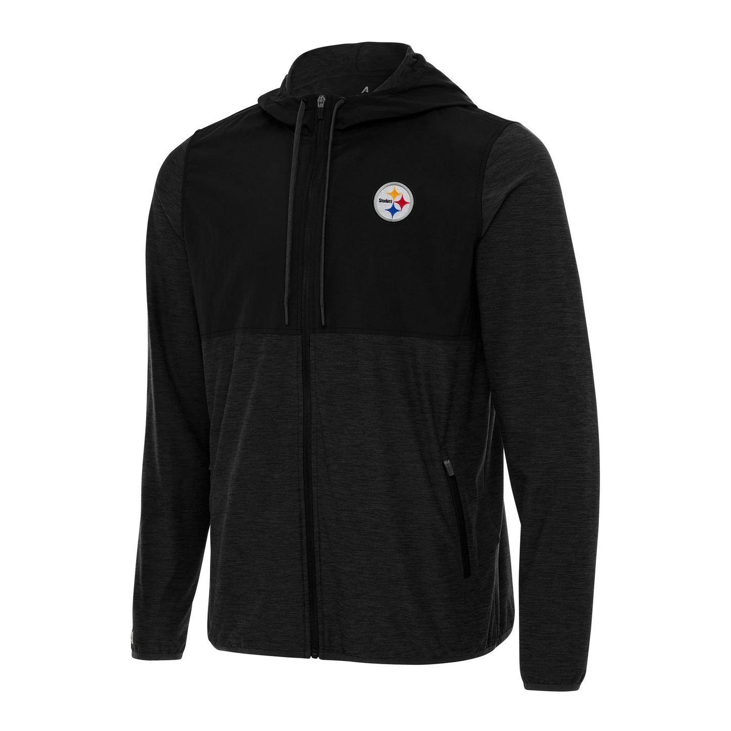 Antigua Black/Charcoal Pittsburgh Steelers Sway Full-Zip Hoodie