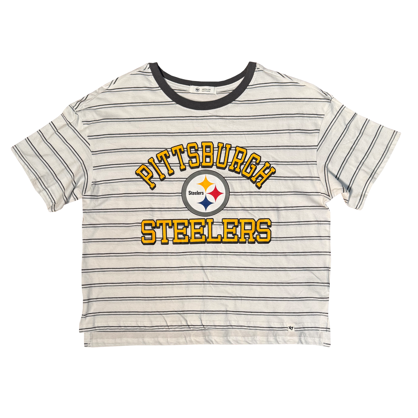 Pittsburgh Steelers Women's '47 On The Line Stripe Crop Tee