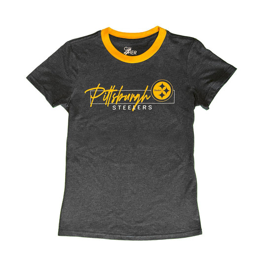 Womens Pittsburgh Steelers Grey Script Tee