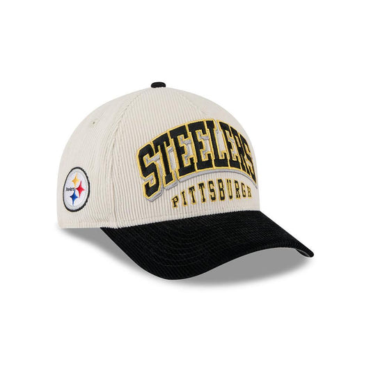 Pittsburgh Steelers New Era Cream/Black Two-Tone Sided Corduroy 9FORTY A-Frame Adjustable Hat