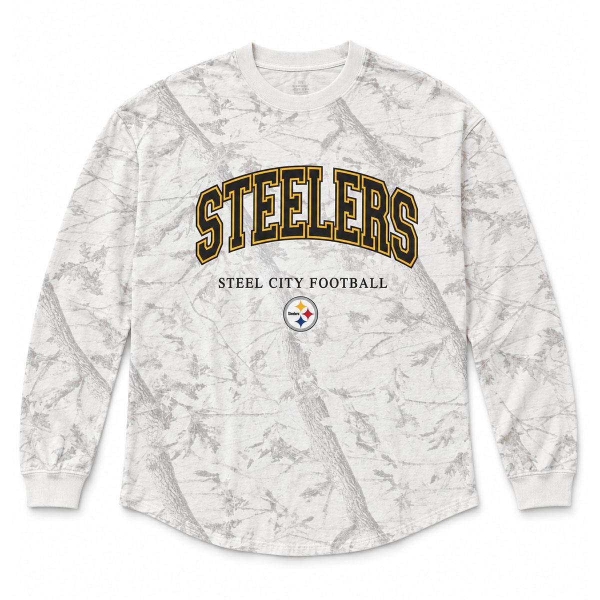 Pittsburgh Steelers Women's Gameday Couture Hot Streak Oversized Camo Long Sleeve Tee