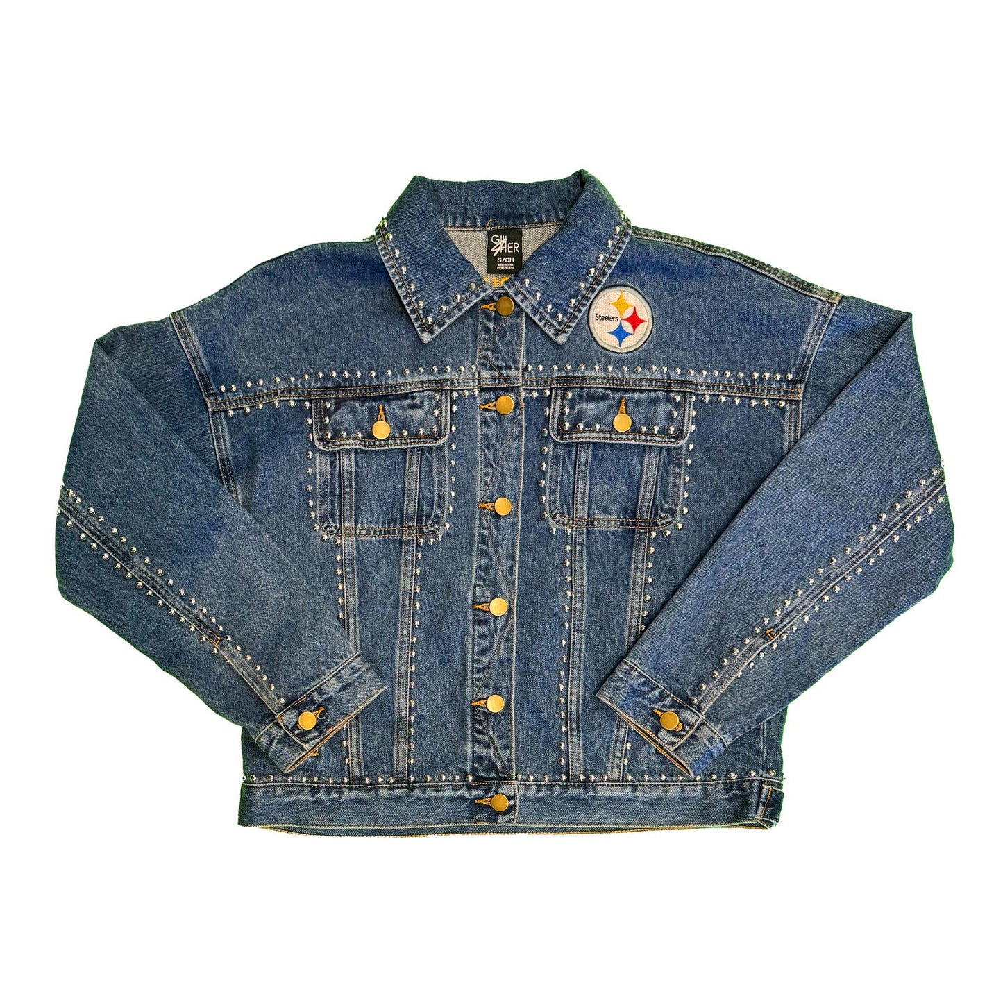Pittsburgh Steelers Womens Studded Blue Denim Jacket