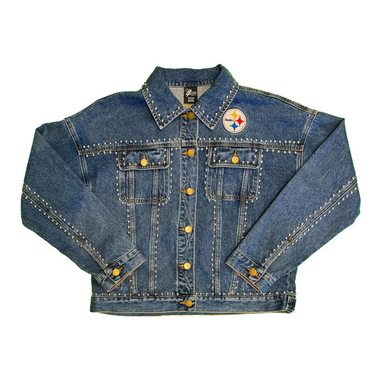 Pittsburgh Steelers Womens Studded Blue Denim Jacket