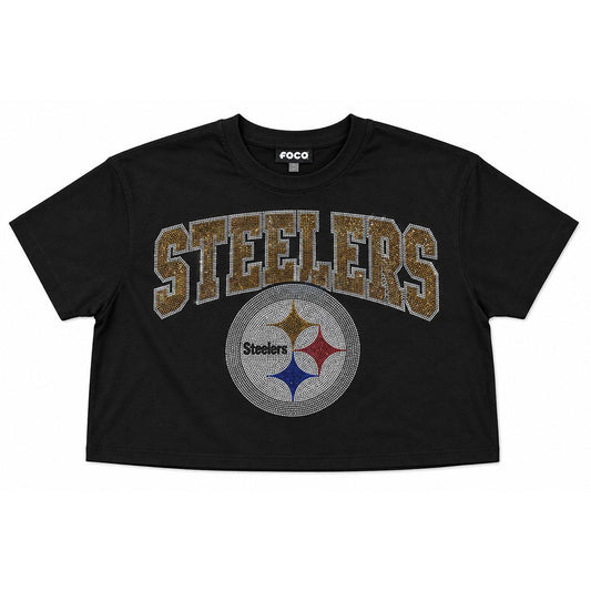 Pittsburgh Steelers Big Wordmark Rhinestone Crop Top