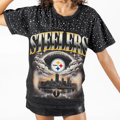 Pittsburgh Steelers Women's Skyline Rhinestone Top