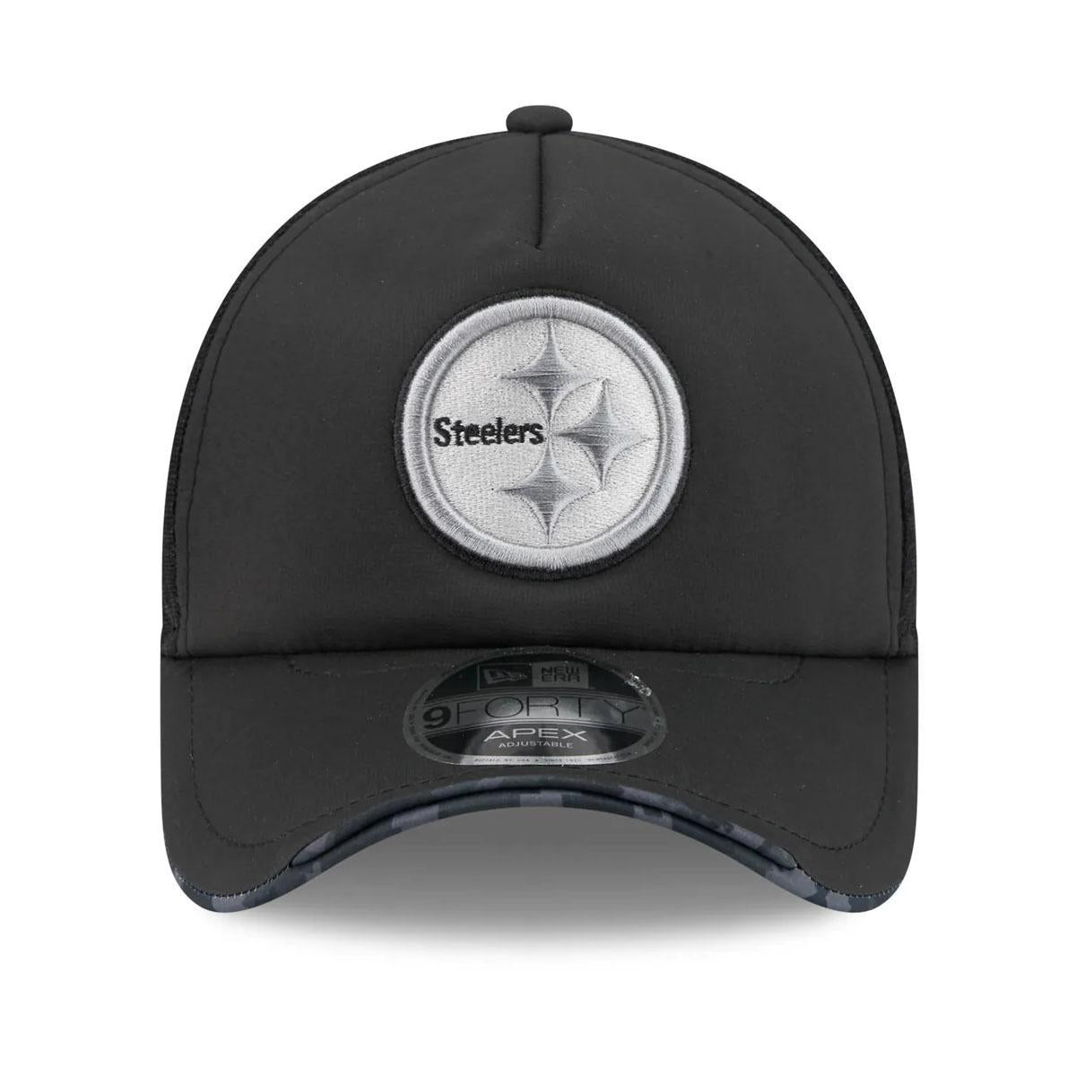 Pittsburgh Steelers New Era Black 2026 Salute To Service Apex 9FORTY Adjustable Trucker Hat