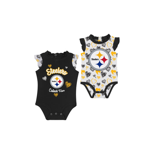 Pittsburgh Steelers Girls Newborn Happy Hearts 2-Piece Creeper Set