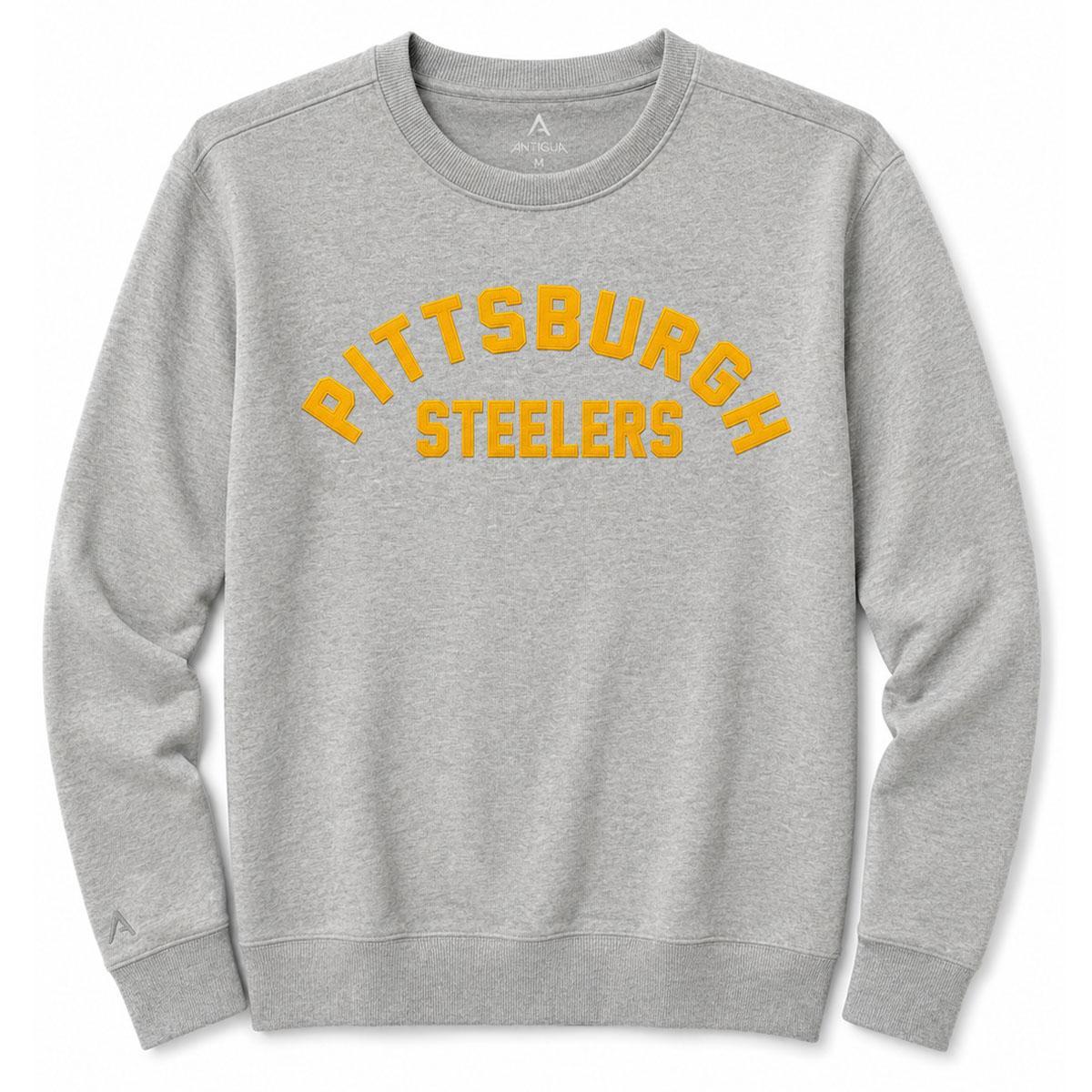 Pittsburgh Steelers Antigua Victory Heather Grey Crew Neck Sweatshirt