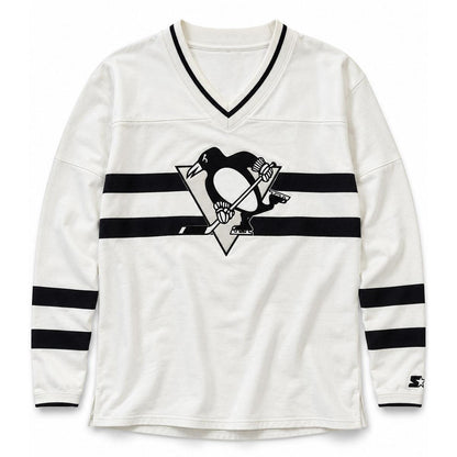 Pittsburgh Penguins Women's Starter White Line Up Long Sleeve V-Neck Tee