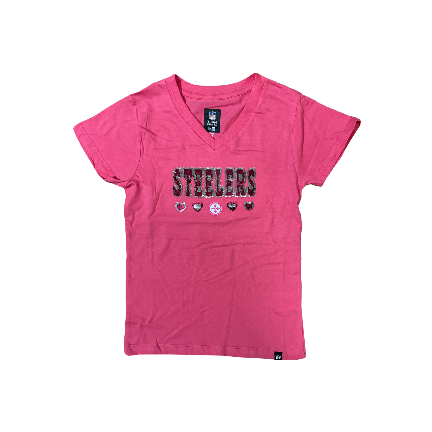 New Era Girls' Pittsburgh Steelers Sequins Flip Pink T-Shirt