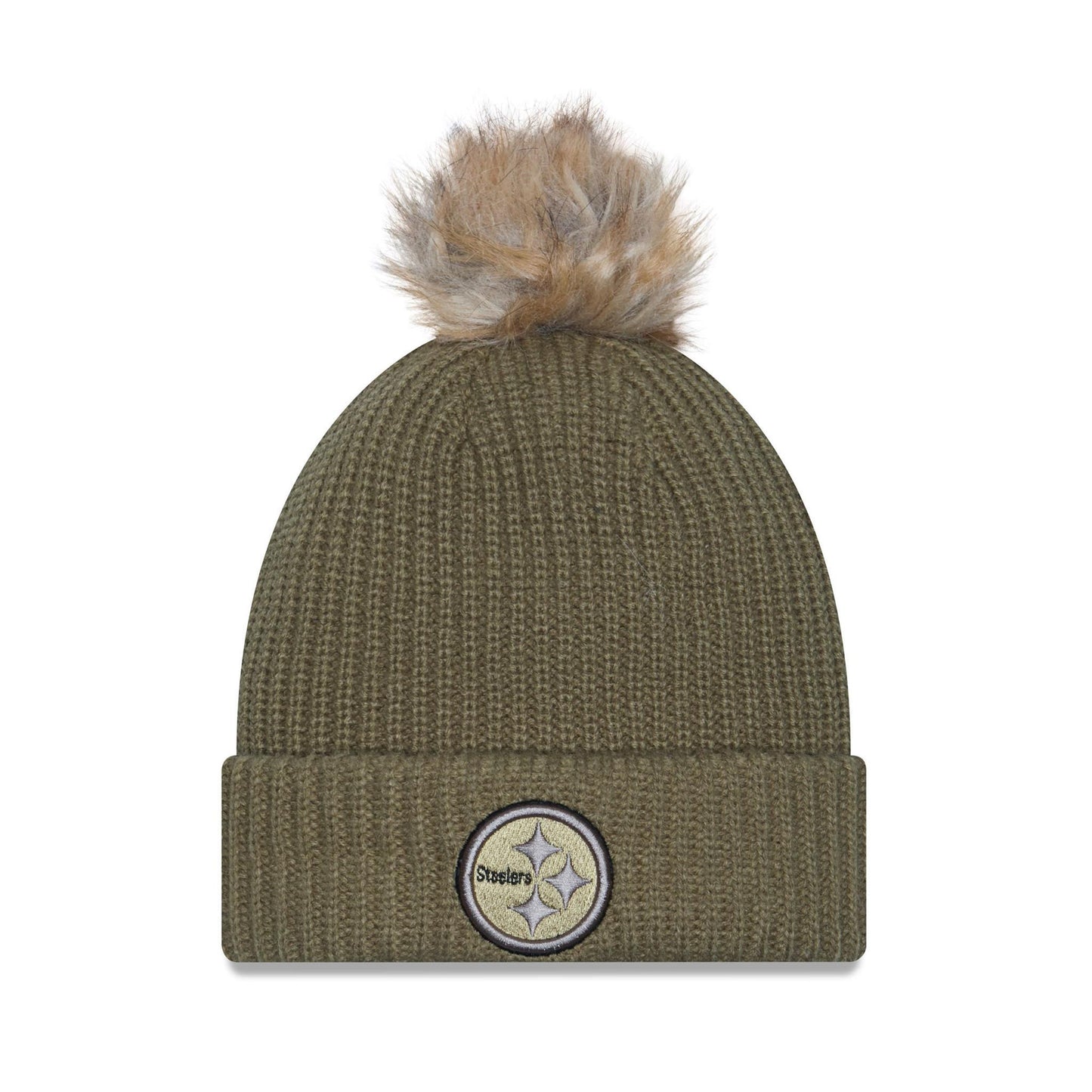 Pittsburgh Steelers New Era Sideline Salute to Service Women's Puff Beanie Knit Hat
