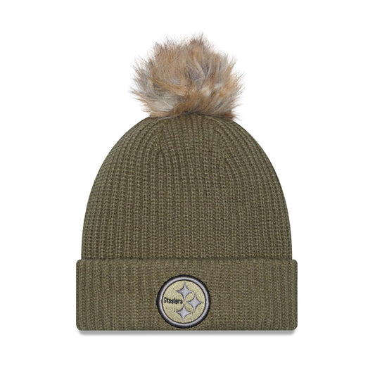 Pittsburgh Steelers New Era Sideline Salute to Service Women's Puff Beanie Knit Hat