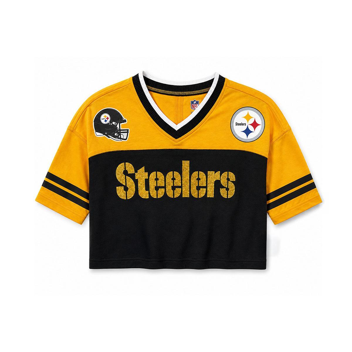 Pittsburgh Steelers Youth Cropped Wordmark Glitter Top
