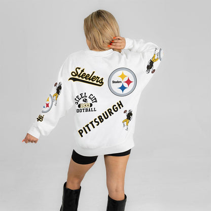 Pittsburgh Steelers Women's Oversized Scatter Logo Pullover Sweatshirt