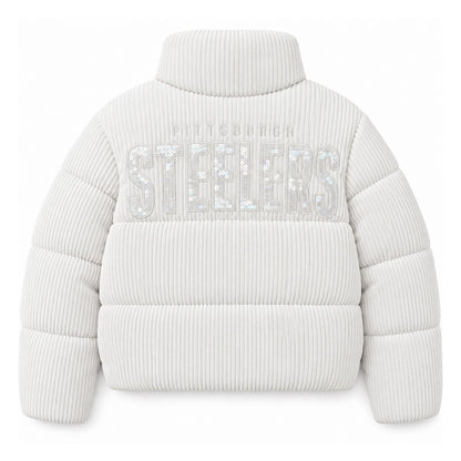 Women's Pittsburgh Steelers Starter White Double Score Bubble Jacket