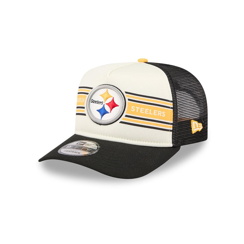 Pittsburgh Steelers New Era Cream/Black Banner 9FIFTY A-Frame Adjustable Trucker Hat