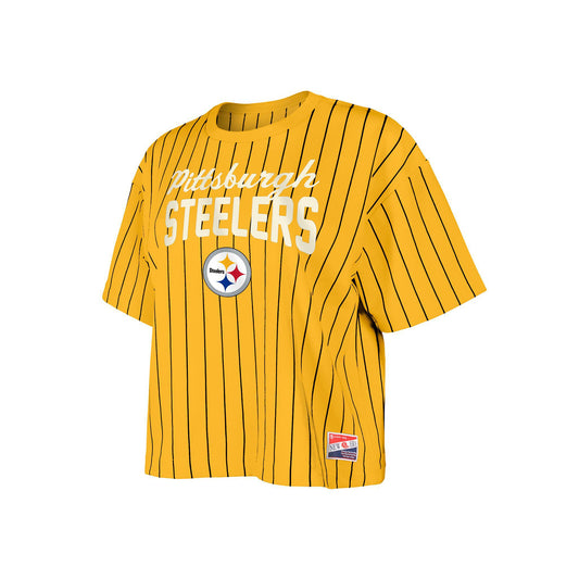 New Era Pittsburgh Steelers Women's Gold Cropped Pinstripe Tee