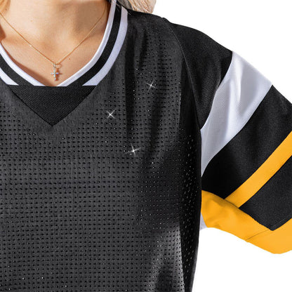 Pittsburgh Steelers Rhinestone V-Neck Fashion Top