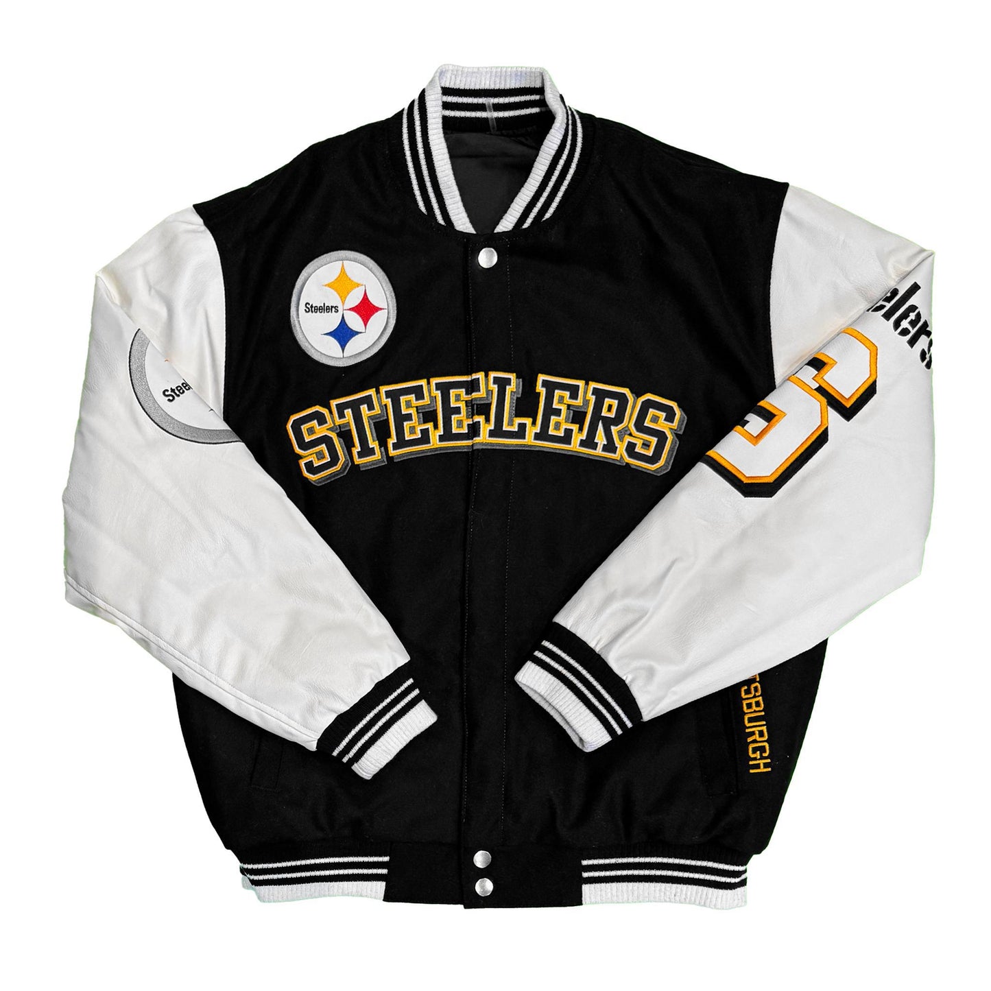 Pittsburgh Steelers JH Design Reversible Fleece Full-Snap Jacket with Faux Leather Sleeves