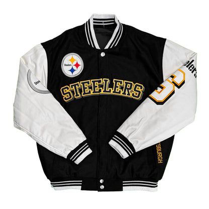 Pittsburgh Steelers JH Design Reversible Fleece Full-Snap Jacket with Faux Leather Sleeves