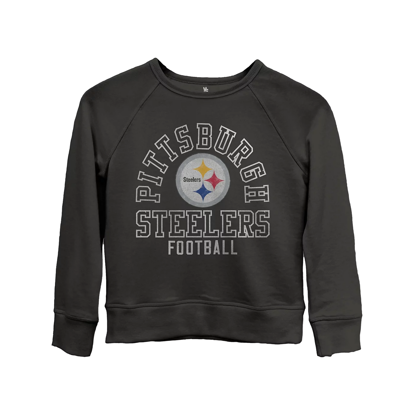 Pittsburgh Steelers Flocked Raglan Crew Fleece Sweatshirt