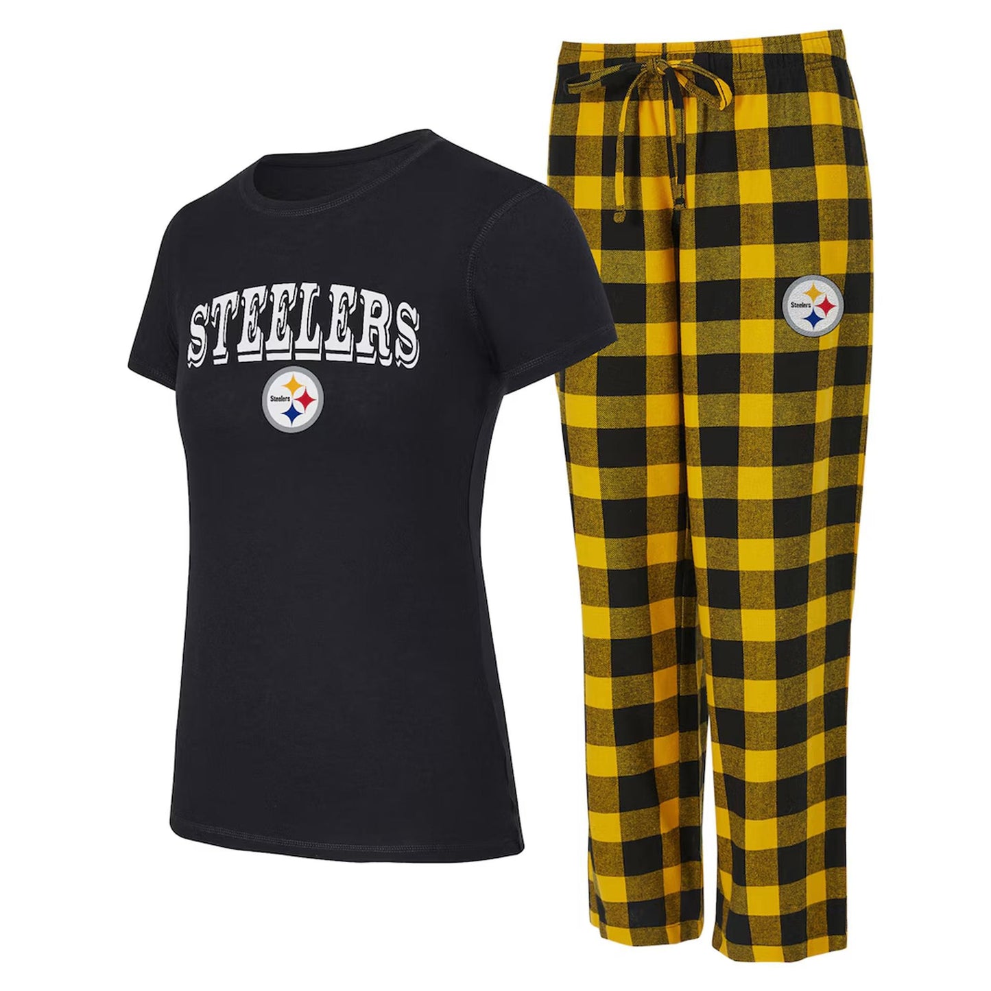 Women's Pittsburgh Steelers Concepts Sport Black/Gold Avondale T-Shirt & Pants Flannel PJ Set