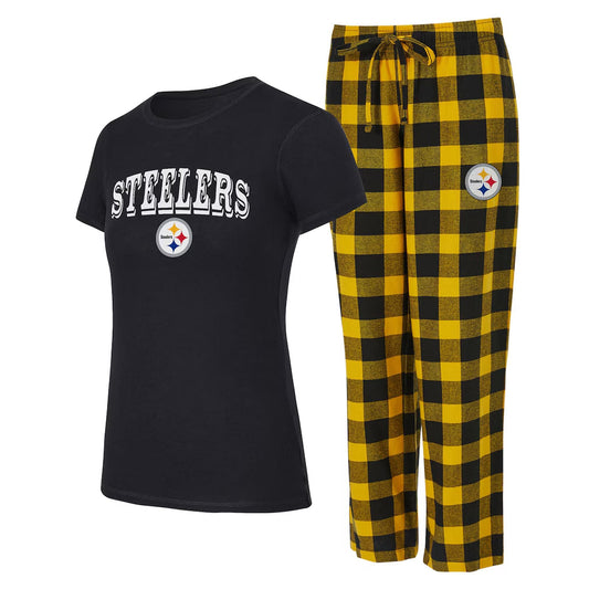 Women's Pittsburgh Steelers Concepts Sport Black/Gold Avondale T-Shirt & Pants Flannel PJ Set