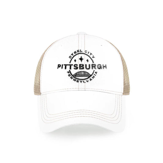 White & Cream Steel City Seal Vintage Trucker Hat