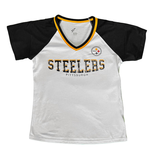 Pittsburgh Steelers Women's V-Neck Block Tee