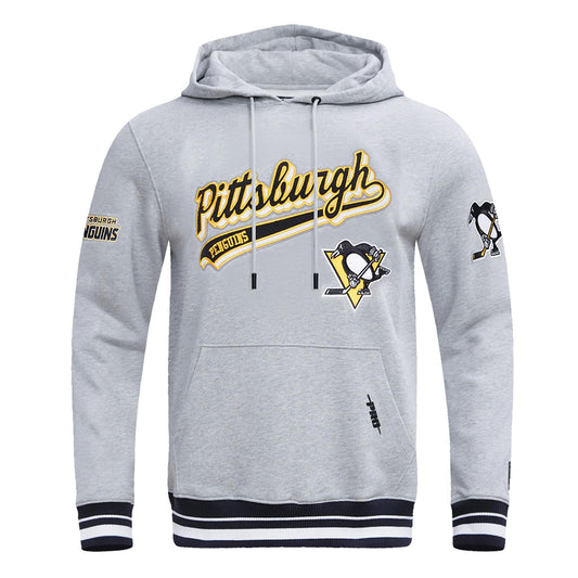 Pittsburgh Penguins Pro Standard Script Tail Rib Fleece Grey Pullover Hoodie