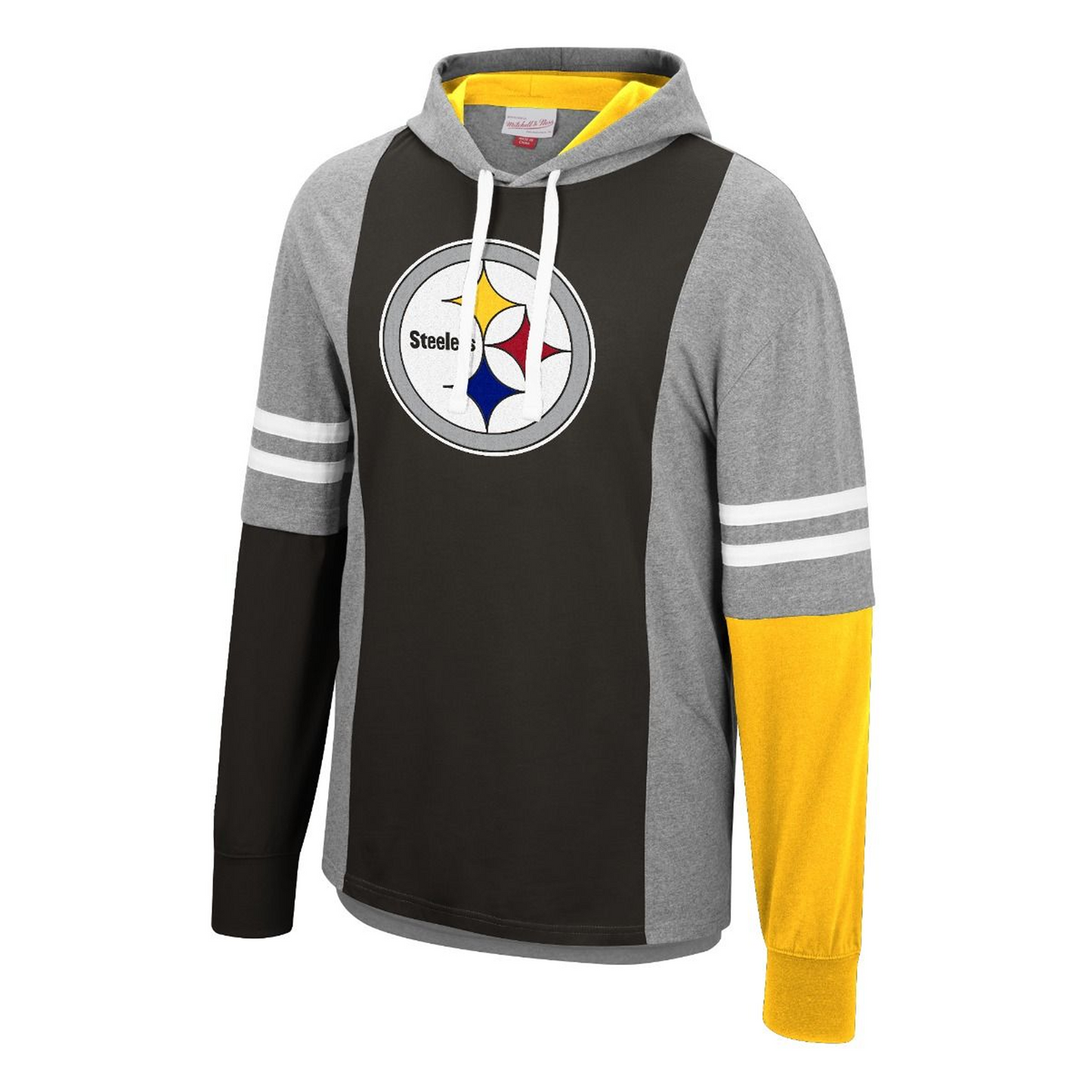 Pittsburgh Steelers Mitchell & Ness Colorblock Hooded Long Sleeve T-Shirt