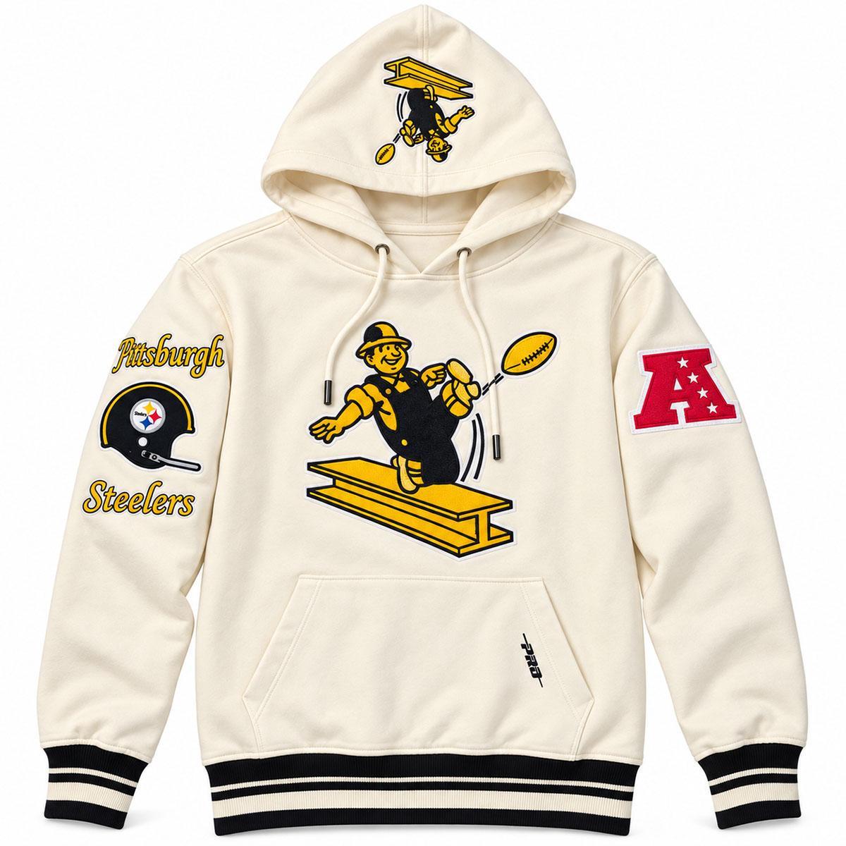 Pittsburgh Steelers Cream/Black Retro Pullover Hoodie
